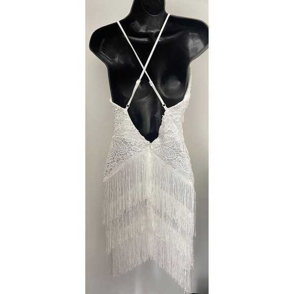 I saw it first party fun flirty mini dress fringing hi low size 4 white flapper - Picture 4 of 7